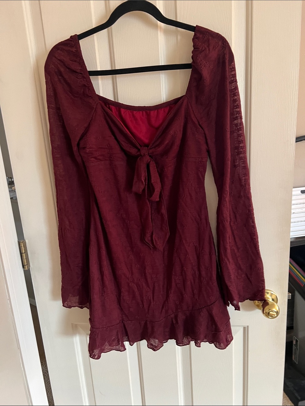 Burgundy Tie-Front Long Sleeve Tunic